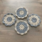 100% Organic Cotton Grey and Cream Crochet Coaster - Set of 4