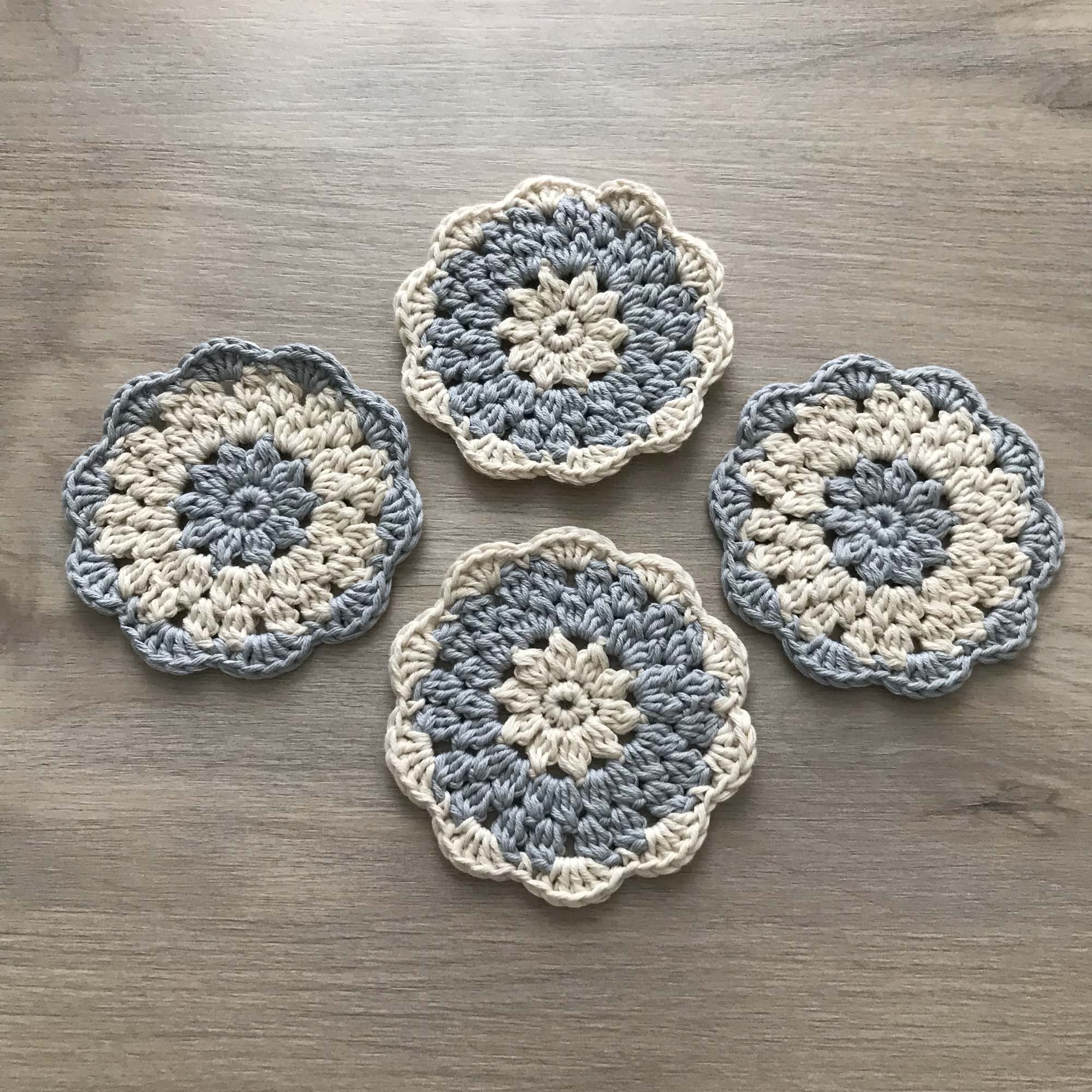 100% Organic Cotton Grey and Cream Crochet Coaster - Set of 4