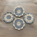 100% Organic Cotton Grey and Cream Crochet Coaster - Set of 4