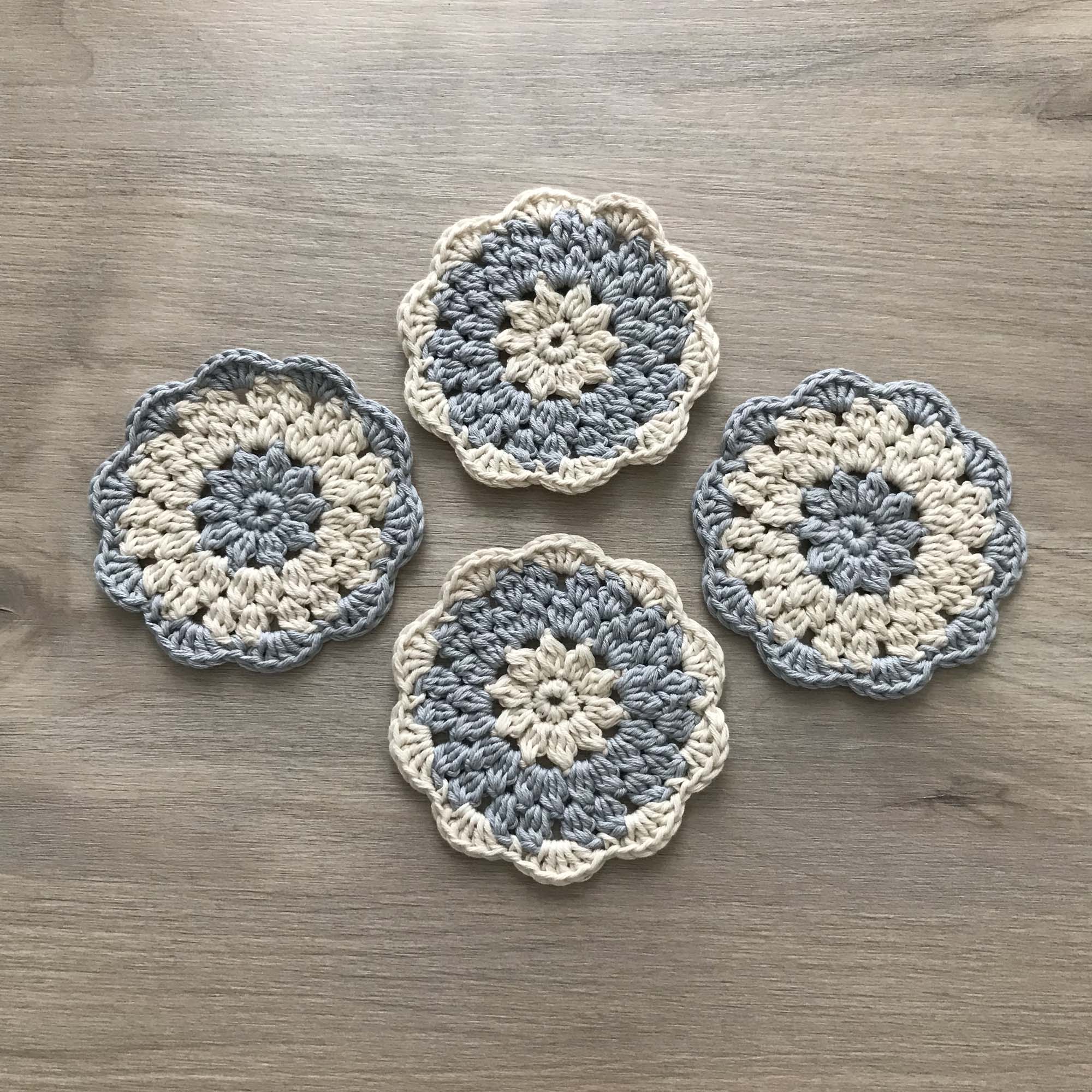 100% Organic Cotton Grey and Cream Crochet Coaster - Set of 4