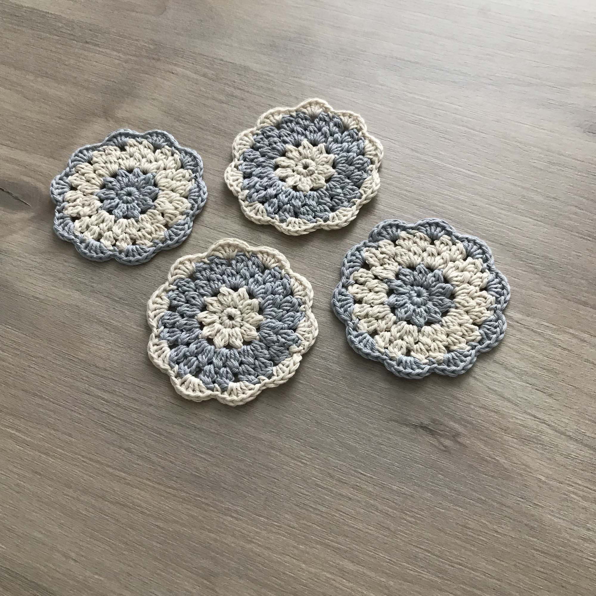 100% Organic Cotton Grey and Cream Crochet Coaster - Set of 4