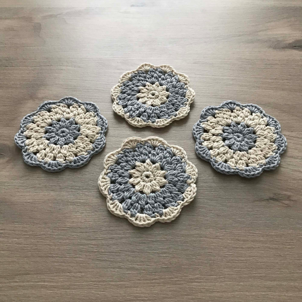 100% Organic Cotton Grey and Cream Crochet Coaster - Set of 4