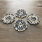 100% Organic Cotton Grey and Cream Crochet Coaster - Set of 4