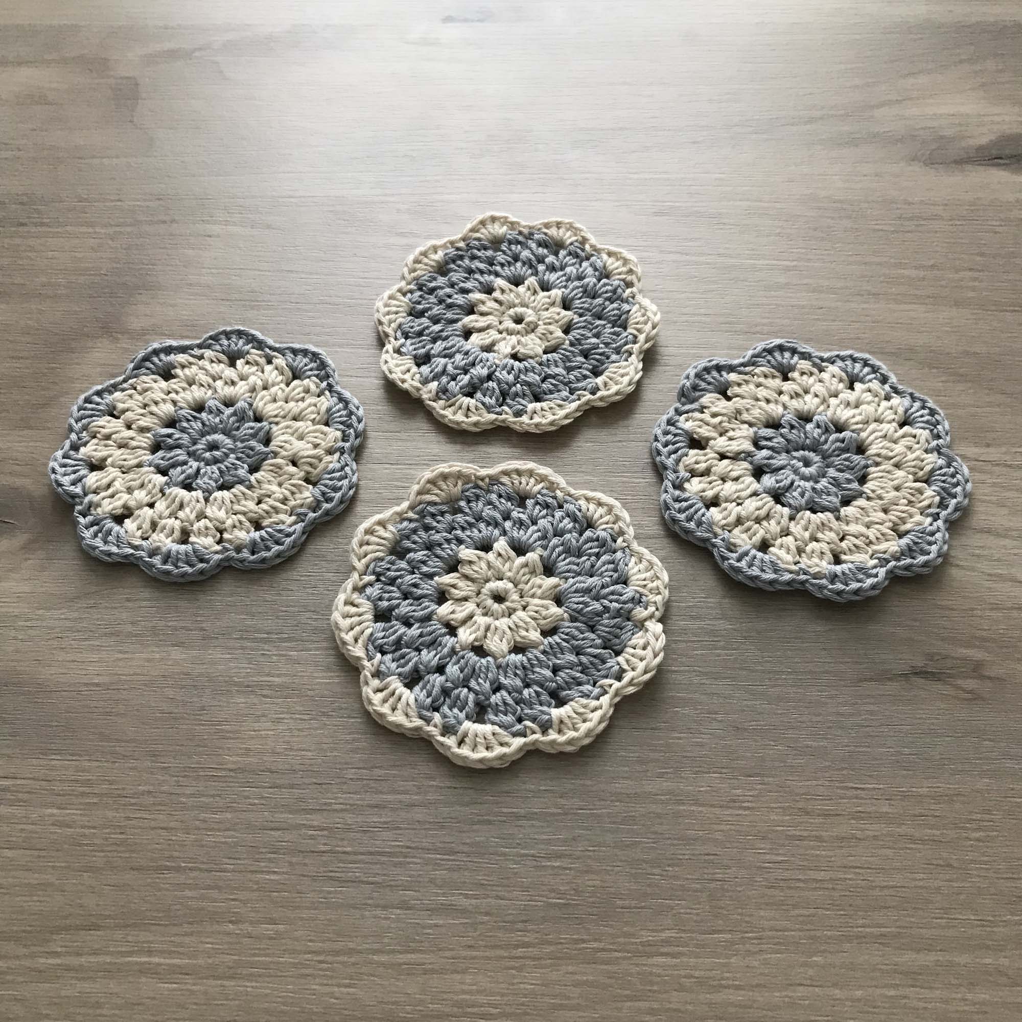 100% Organic Cotton Grey and Cream Crochet Coaster - Set of 4