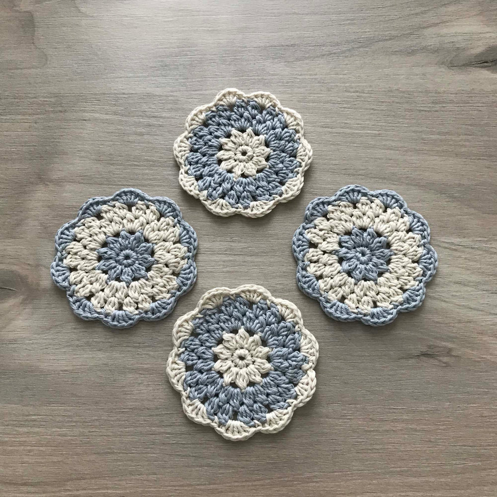 100% Organic Cotton Grey and Cream Crochet Coaster - Set of 4