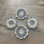 100% Organic Cotton Grey and Cream Crochet Coaster - Set of 4