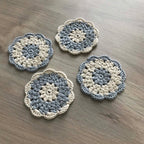100% Organic Cotton Grey and Cream Crochet Coaster - Set of 4