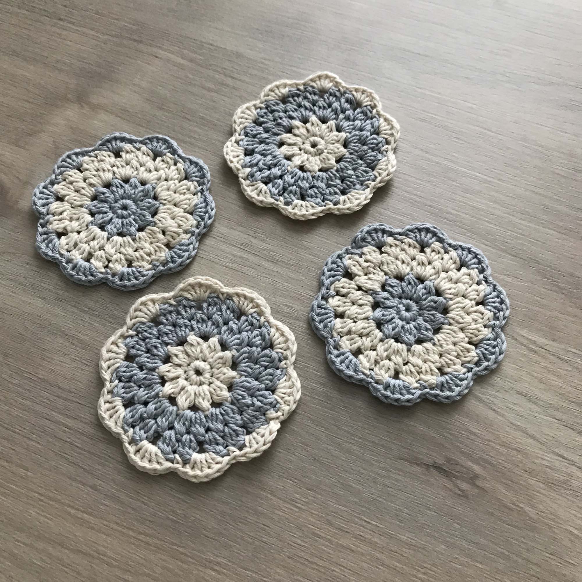 100% Organic Cotton Grey and Cream Crochet Coaster - Set of 4