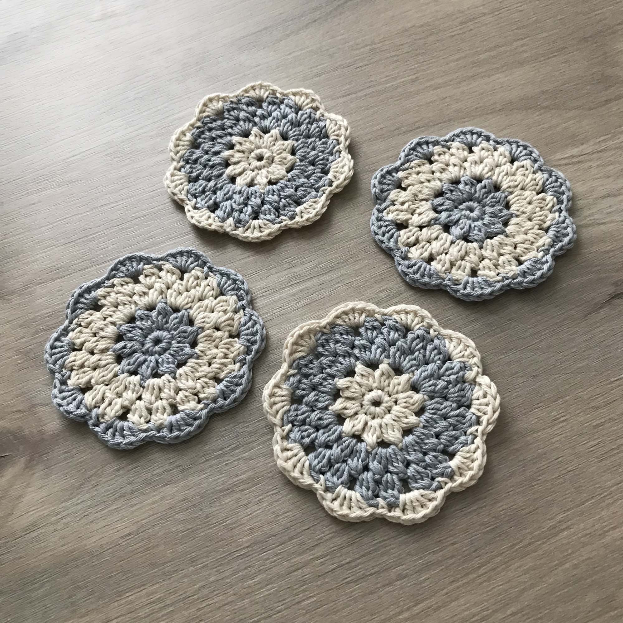 100% Organic Cotton Grey and Cream Crochet Coaster - Set of 4