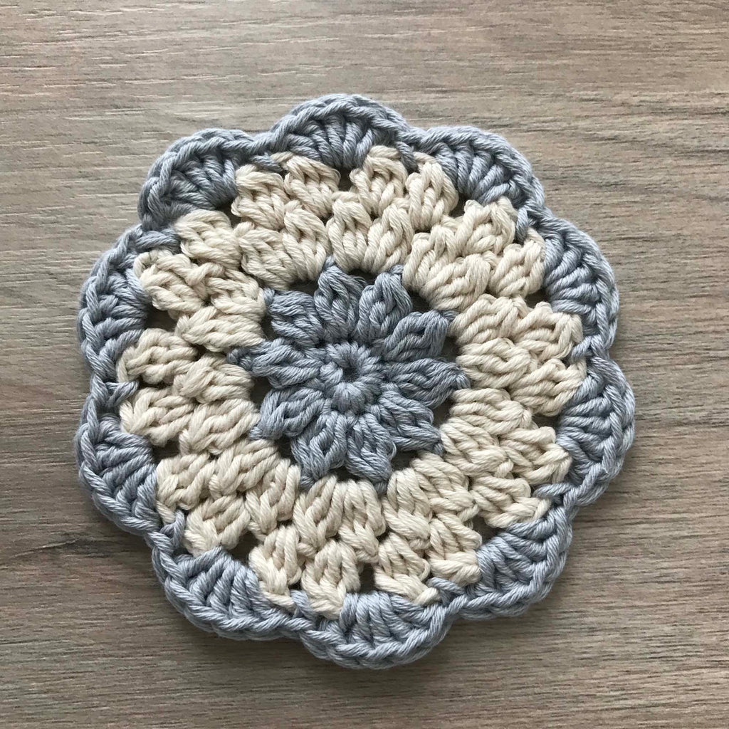 100% Organic Cotton Grey and Cream Crochet Coaster - Set of 4