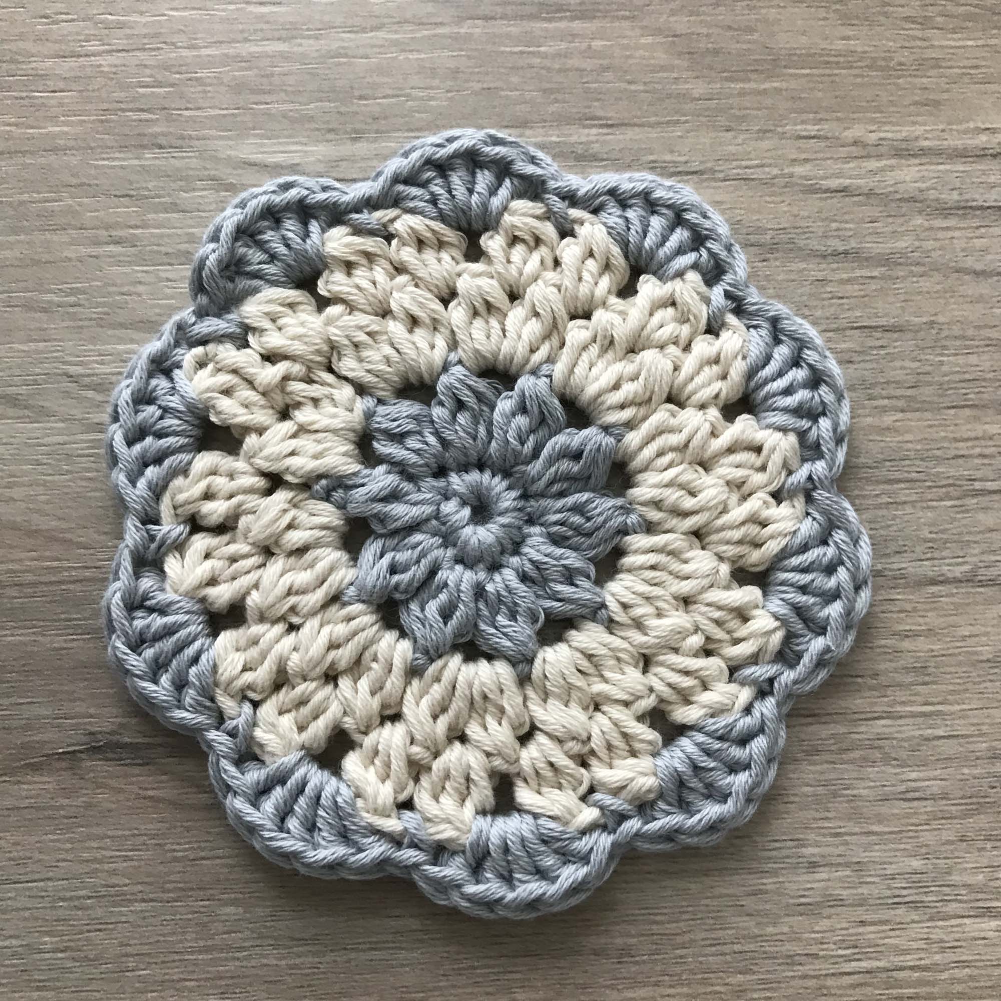 100% Organic Cotton Grey and Cream Crochet Coaster - Set of 4