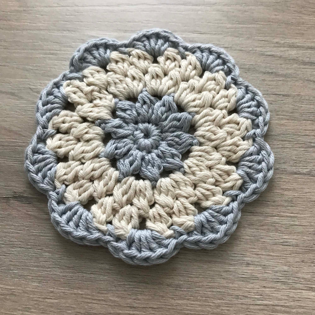 100% Organic Cotton Grey and Cream Crochet Coaster - Set of 4