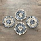 100% Organic Cotton Grey and Cream Crochet Coaster - Set of 4