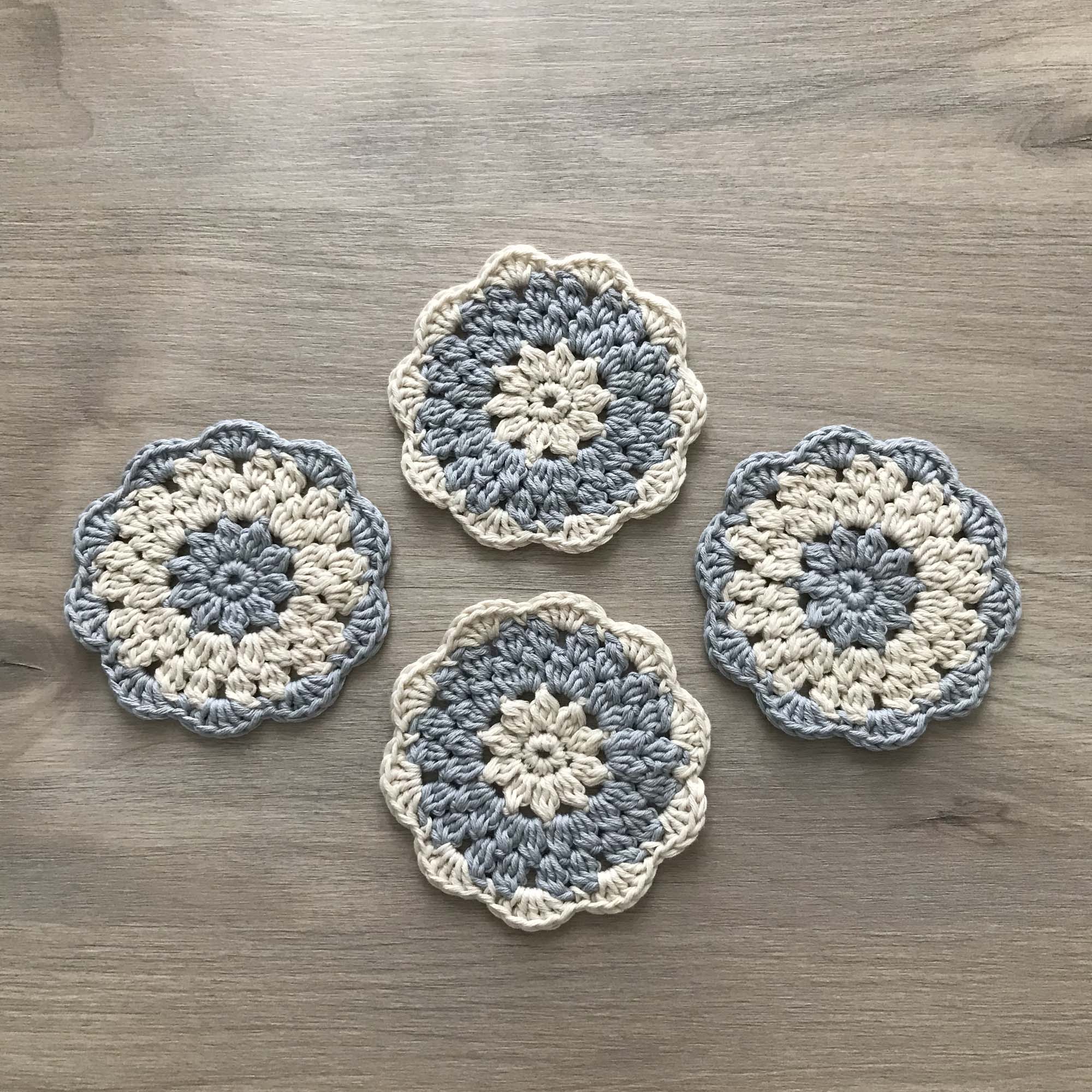 100% Organic Cotton Grey and Cream Crochet Coaster - Set of 4