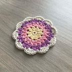 100% Organic Cotton Crochet Coaster - Yellow, Pink, Purple & Cream