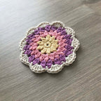 100% Organic Cotton Crochet Coaster - Yellow, Pink, Purple & Cream