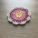 100% Organic Cotton Crochet Coaster - Yellow, Pink, Purple & Cream