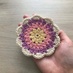 100% Organic Cotton Crochet Coaster - Yellow, Pink, Purple & Cream