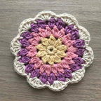 100% Organic Cotton Crochet Coaster - Yellow, Pink, Purple & Cream