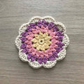 100% Organic Cotton Crochet Coaster - Yellow, Pink, Purple & Cream