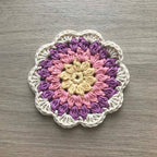 100% Organic Cotton Crochet Coaster - Yellow, Pink, Purple & Cream