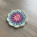 100% Organic Cotton Crochet Coaster - Pink, Purple, Blue & Cream