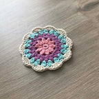 100% Organic Cotton Crochet Coaster - Pink, Purple, Blue & Cream