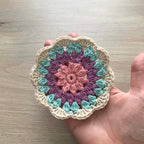 100% Organic Cotton Crochet Coaster - Pink, Purple, Blue & Cream