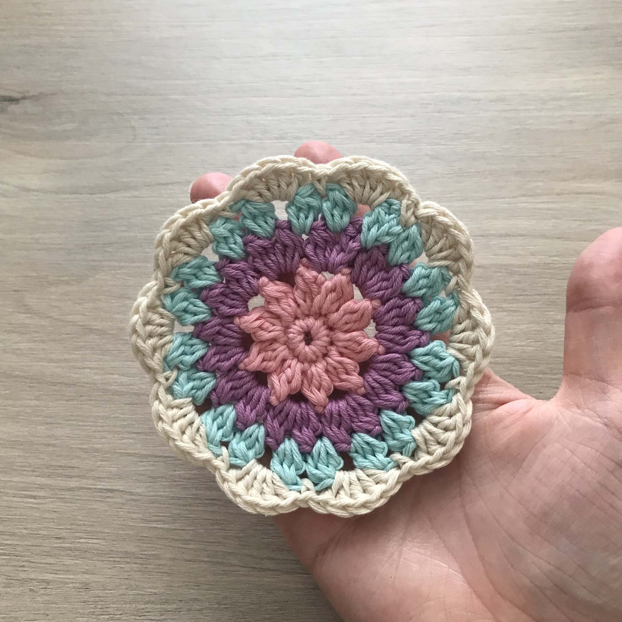 100% Organic Cotton Crochet Coaster - Pink, Purple, Blue & Cream