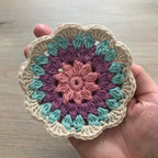 100% Organic Cotton Crochet Coaster - Pink, Purple, Blue & Cream
