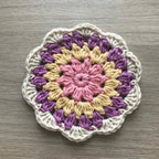 100% Organic Cotton Crochet Coaster - Pink, Yellow, Purple & Cream