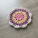 100% Organic Cotton Crochet Coaster - Pink, Yellow, Purple & Cream
