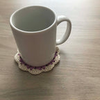 100% Organic Cotton Crochet Coaster - Pink, Yellow, Purple & Cream