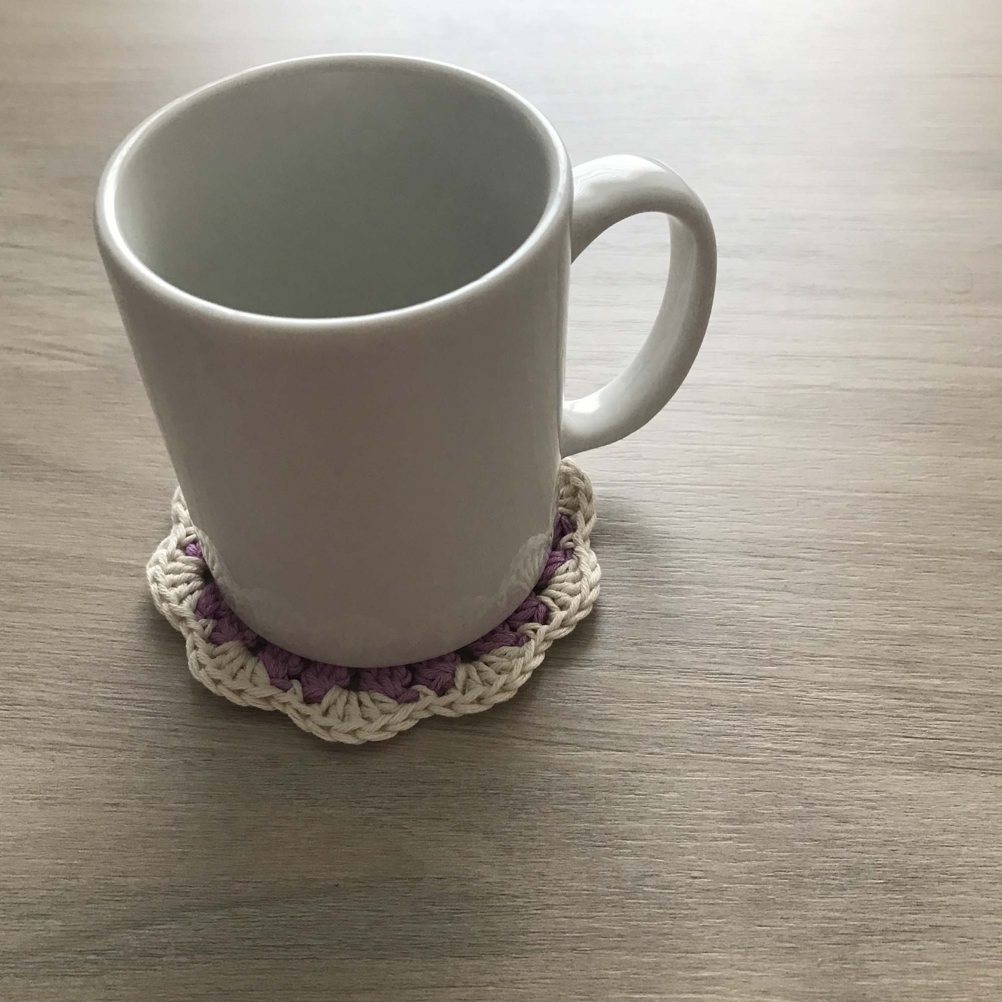 100% Organic Cotton Crochet Coaster - Pink, Yellow, Purple & Cream