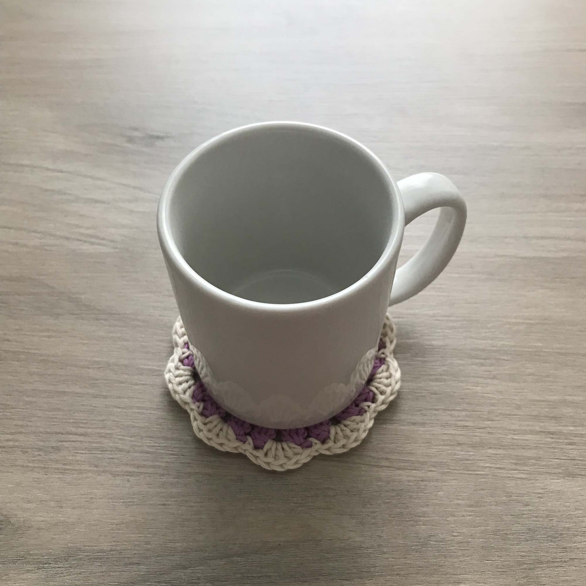 100% Organic Cotton Crochet Coaster - Pink, Yellow, Purple & Cream
