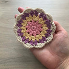 100% Organic Cotton Crochet Coaster - Pink, Yellow, Purple & Cream
