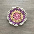100% Organic Cotton Crochet Coaster - Pink, Yellow, Purple & Cream