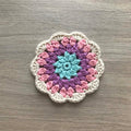 100% Organic Cotton Crochet Coaster - Blue, Purple, Pink & Cream