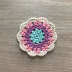 100% Organic Cotton Crochet Coaster - Blue, Purple, Pink & Cream