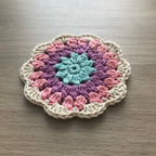 100% Organic Cotton Crochet Coaster - Blue, Purple, Pink & Cream