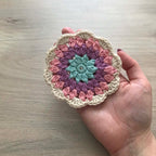 100% Organic Cotton Crochet Coaster - Blue, Purple, Pink & Cream