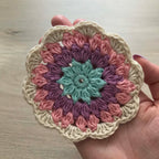 100% Organic Cotton Crochet Coaster - Blue, Purple, Pink & Cream