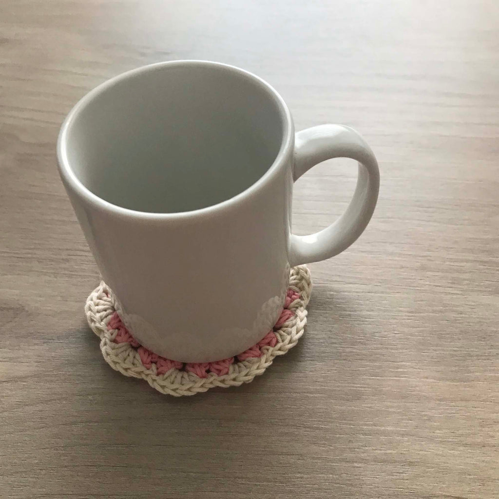 100% Organic Cotton Crochet Coaster - Blue, Purple, Pink & Cream