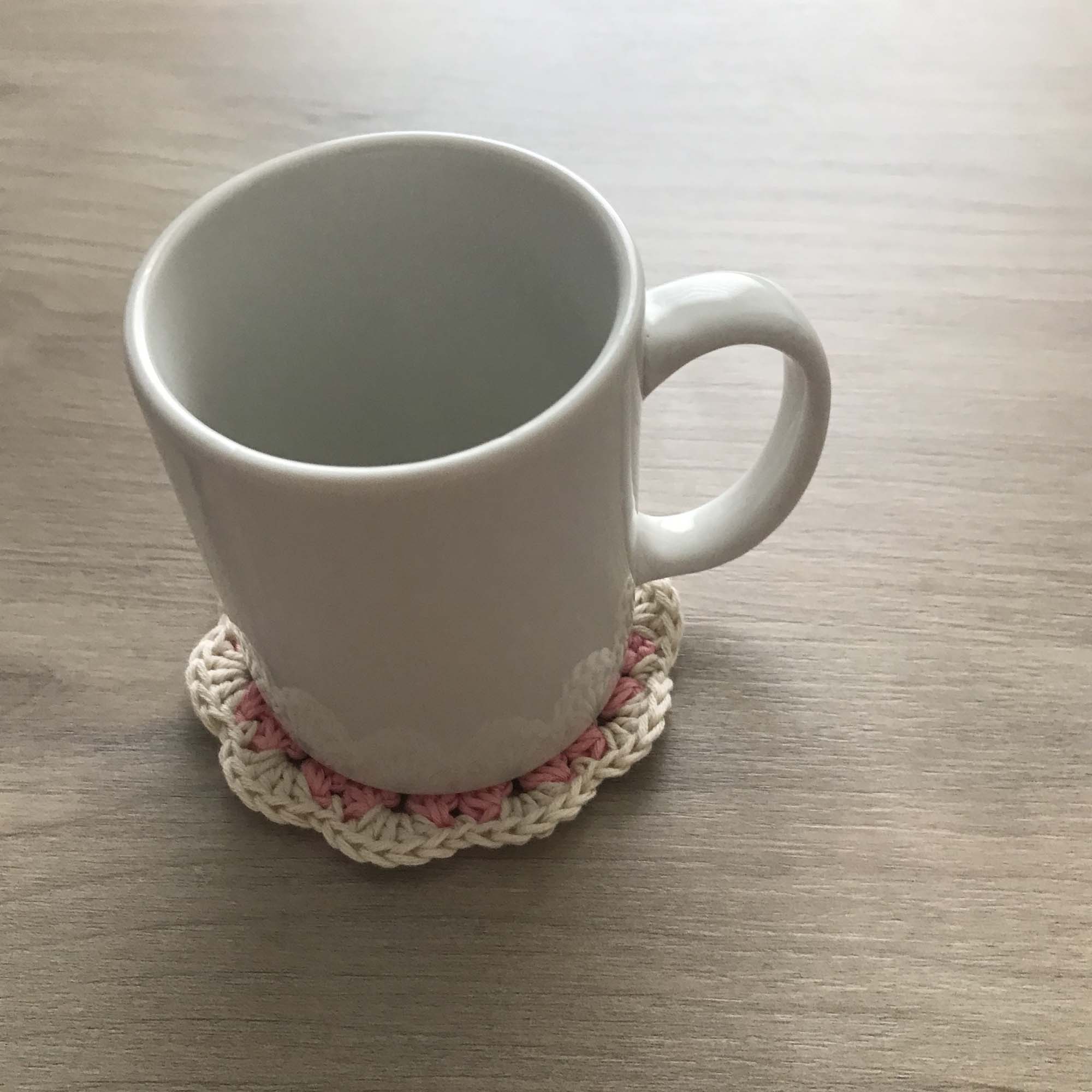 100% Organic Cotton Crochet Coaster - Blue, Purple, Pink & Cream