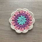 100% Organic Cotton Crochet Coaster - Blue, Purple, Pink & Cream