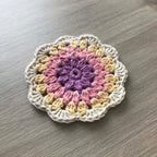 100% Organic Cotton Crochet Coaster - Purple, Pink, Yellow & Cream