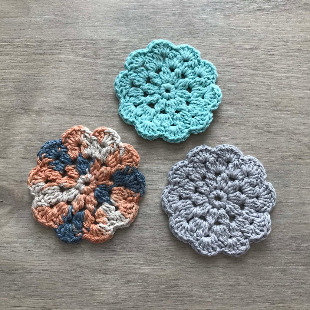 100% Recycled Cotton Crochet Turquoise Coasters - Set of 4