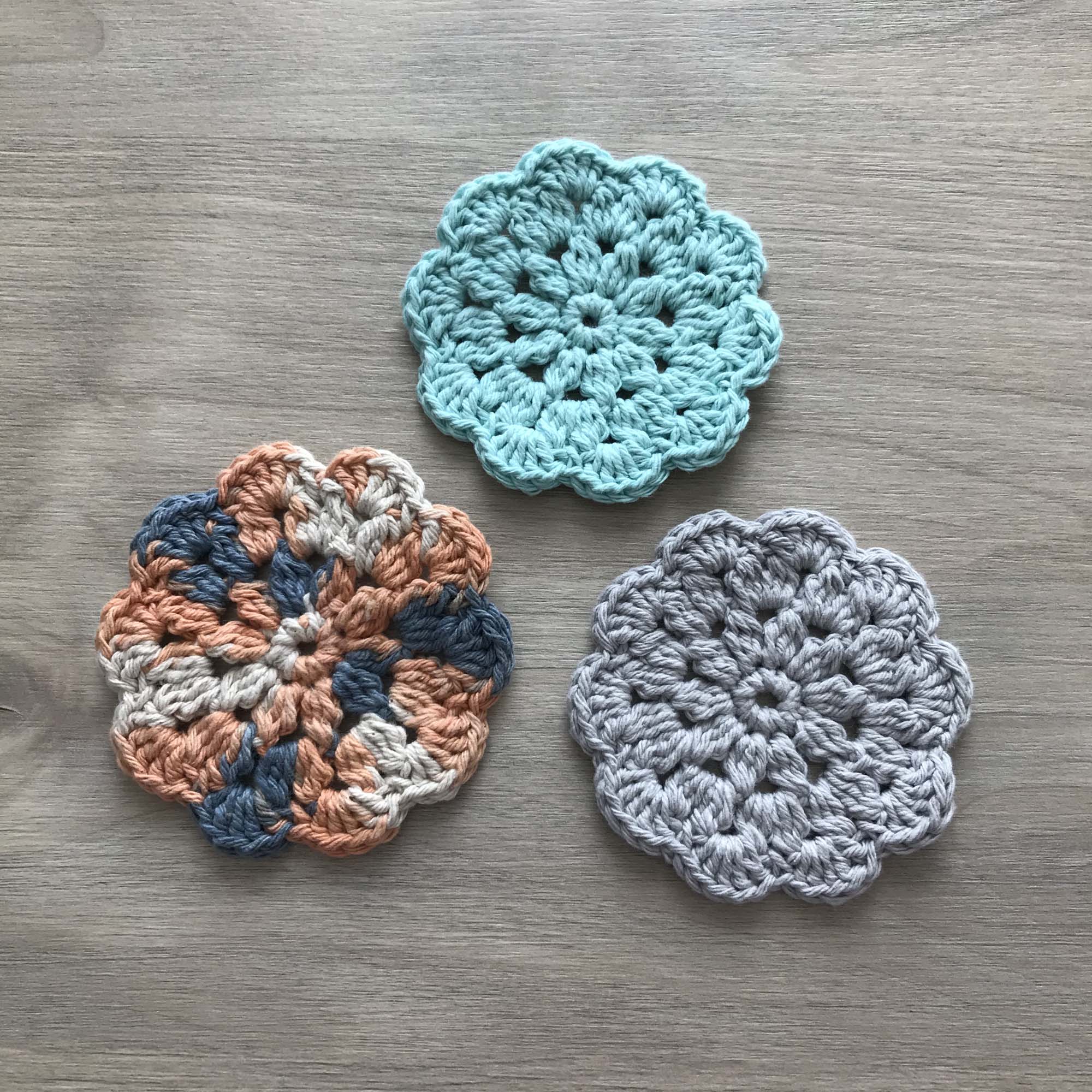 100% Recycled Cotton Crochet Turquoise Coasters - Set of 4