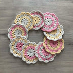 100% Organic Cotton Crochet Coaster - Cream, Pink, Yellow & Cream