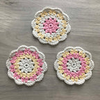 100% Organic Cotton Crochet Coaster - Cream, Pink, Yellow & Cream